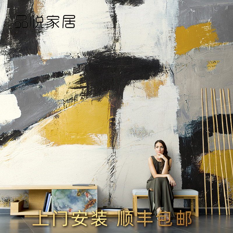 北欧手绘艺术个性抽象油画客厅电视背景墙纸无缝沙发壁纸壁画墙布