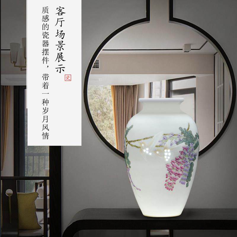 景德镇陶瓷玲珑瓷手绘雕刻新中式花瓶插花家居客厅博古架装饰摆件