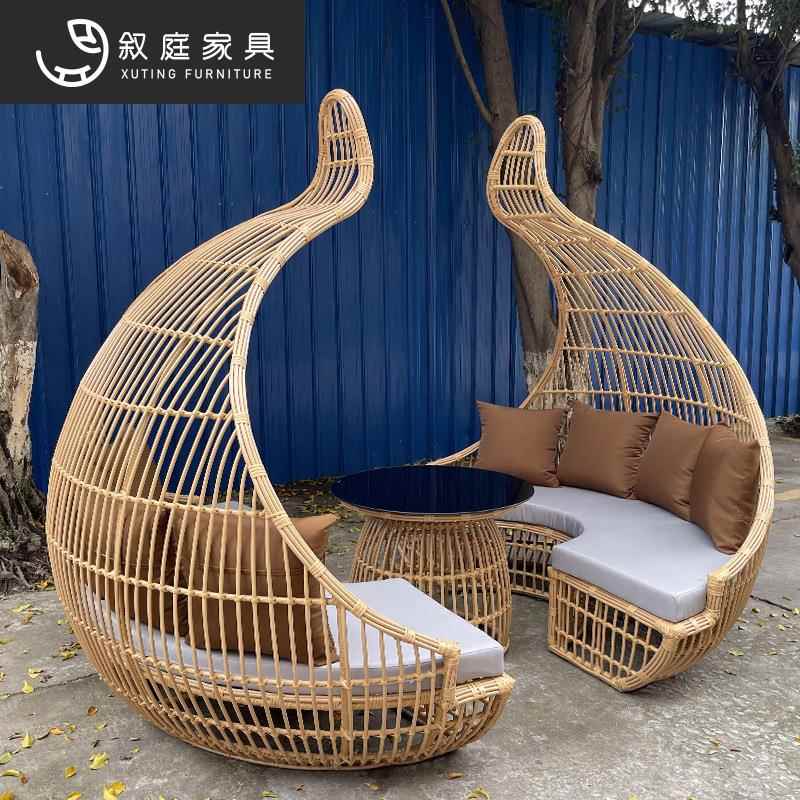 户外藤防编休闲发茶防几组合躺床室22-6-21-外花园景区民沙宿酒店