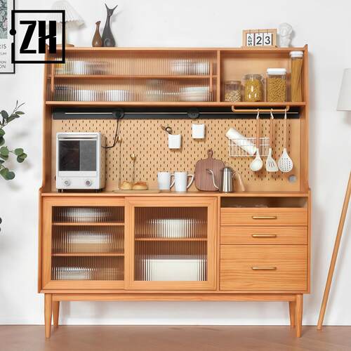 北欧风餐柜实木一体靠墙高柜日式收纳茶水柜客厅现代简约收纳柜