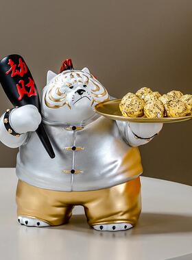 益方家居新品中式劫财虎托盘摆件桌面装饰品收纳生肖虎摆饰吉祥物