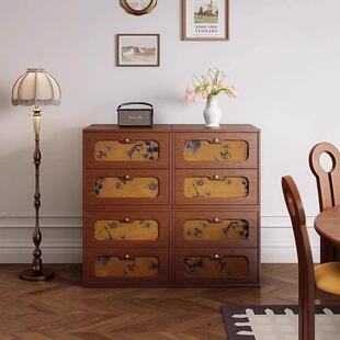 中古风家用客厅组合电视柜卧室床头柜实木卡门柜复古香云纱落地柜