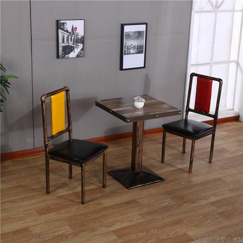 新款直销美式铁艺水管餐桌复古实木餐桌椅组合咖啡厅西餐厅酒吧桌