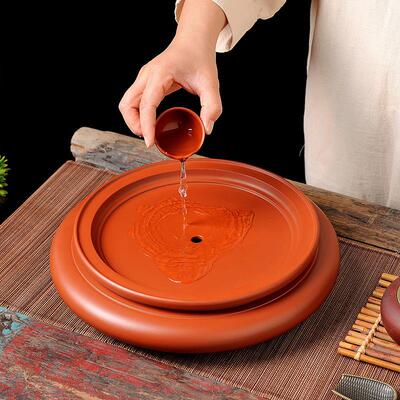 潮州手拉茶盘紫砂朱泥扁茶权船1章工金大师0英寸JRL茶台全手小干