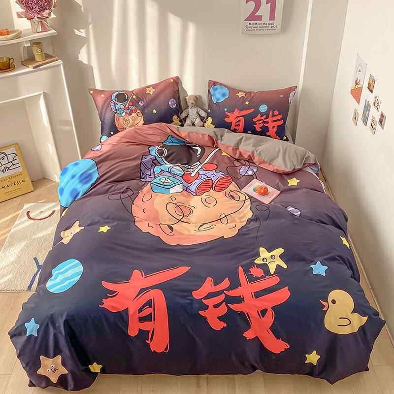 新款软糯纯棉紫色被套可四爱卡通三件套软妹床精斜梳全棉网红纹上