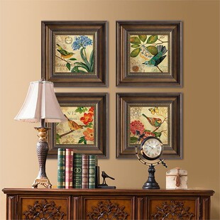 美式装饰画客厅花鸟画挂画壁画卧室有框画欧式墙画乡村田园风