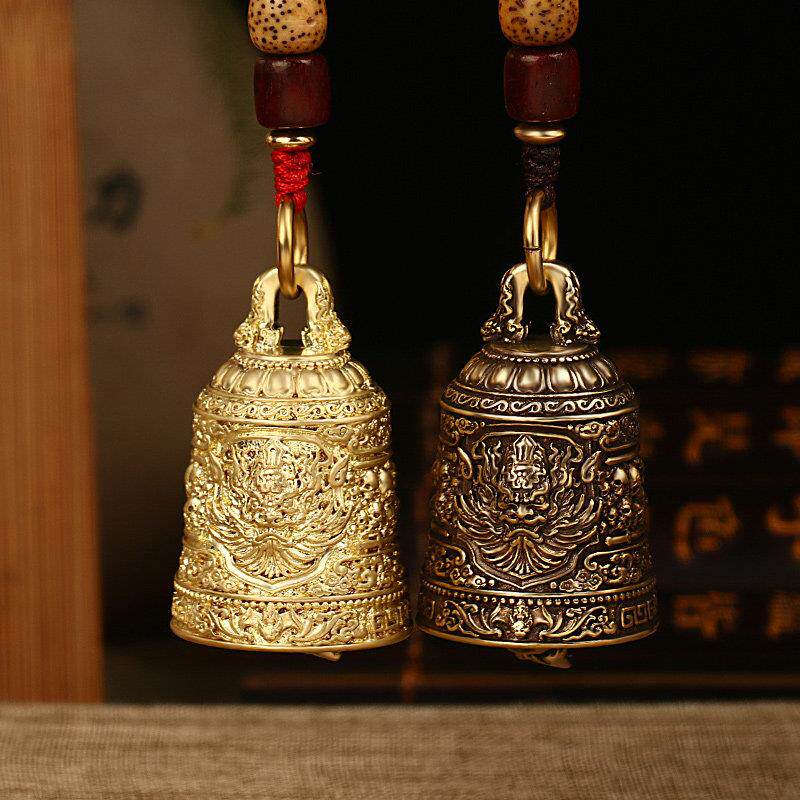 中国风覆古纯黄铜钟馗铃铛响声大汽车钥匙扣男高级感高档流苏汽车