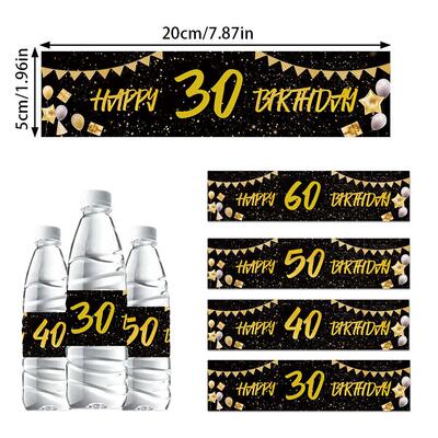 Black Gold Birthday Bottle Sticker Happy 18 21 30 40 50 60 Y
