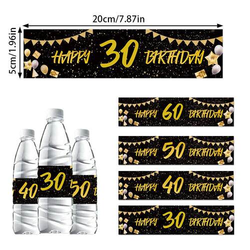 Black Gold Birthday Bottle Sticker Happy 18 21 30 40 50 60 Y