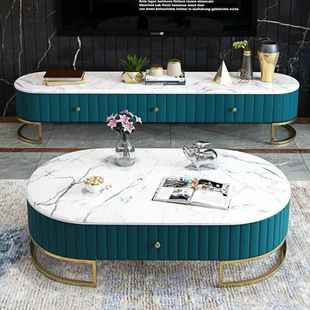 轻奢茶几电理视柜现代简约2255大石茶电视柜组合几套装 创意锈钢不