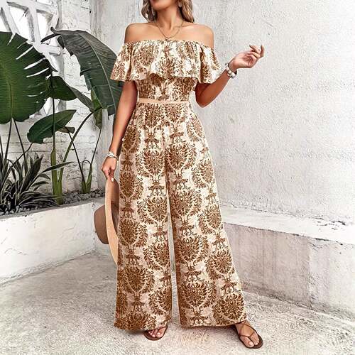 Off Shoulder Lightweight Print Two Set Outfit Fitted Boho