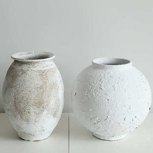 货源侘寂风复古陶罐陶瓷花器花器北欧风格 景德镇做旧白色大肚