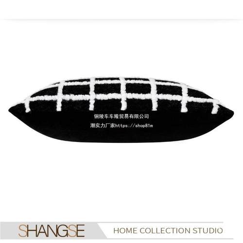 尚塞布艺样板房i酒抱枕黑店t$*&u+sd白色线腰条纹枕靠靠包现代软