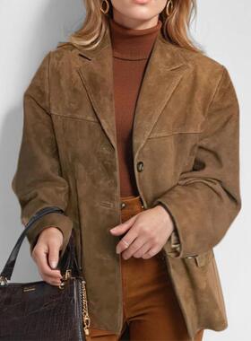 Women's brown pocket long sleeved suit jacket for women