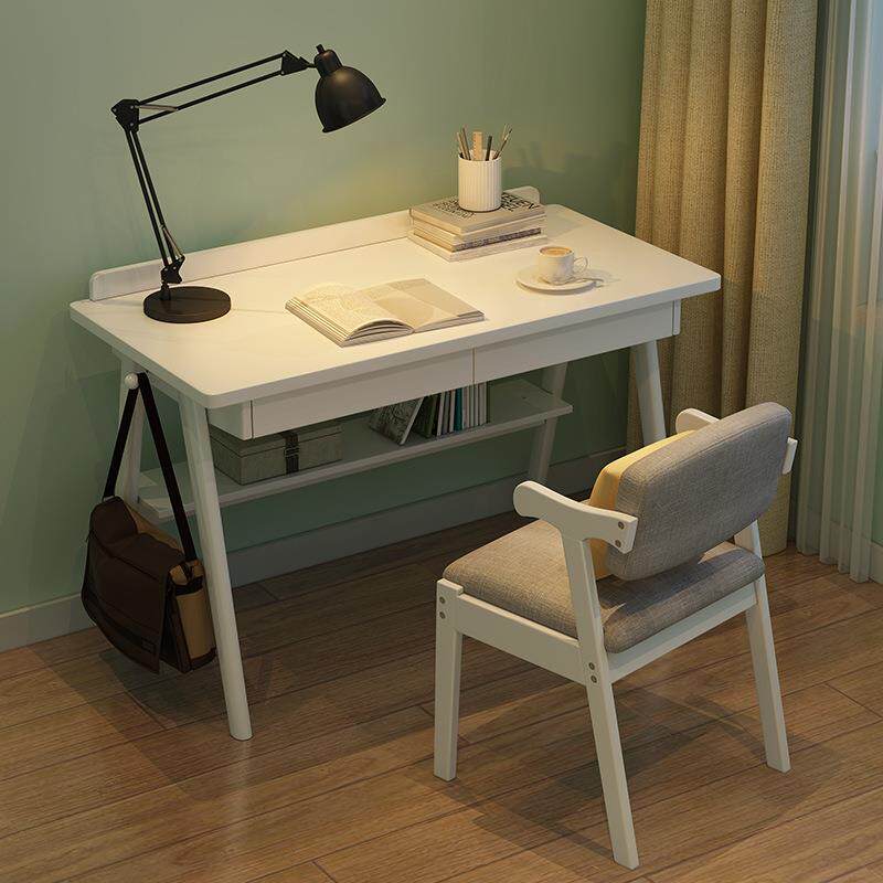 实木白色书桌简约现代家用学生写字桌北欧ins台式电脑桌日式桌子