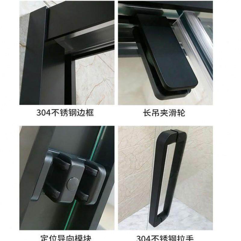 JUb现做断不锈钢淋浴房一字形997极湿窄三联动移洗门澡间干分离隔