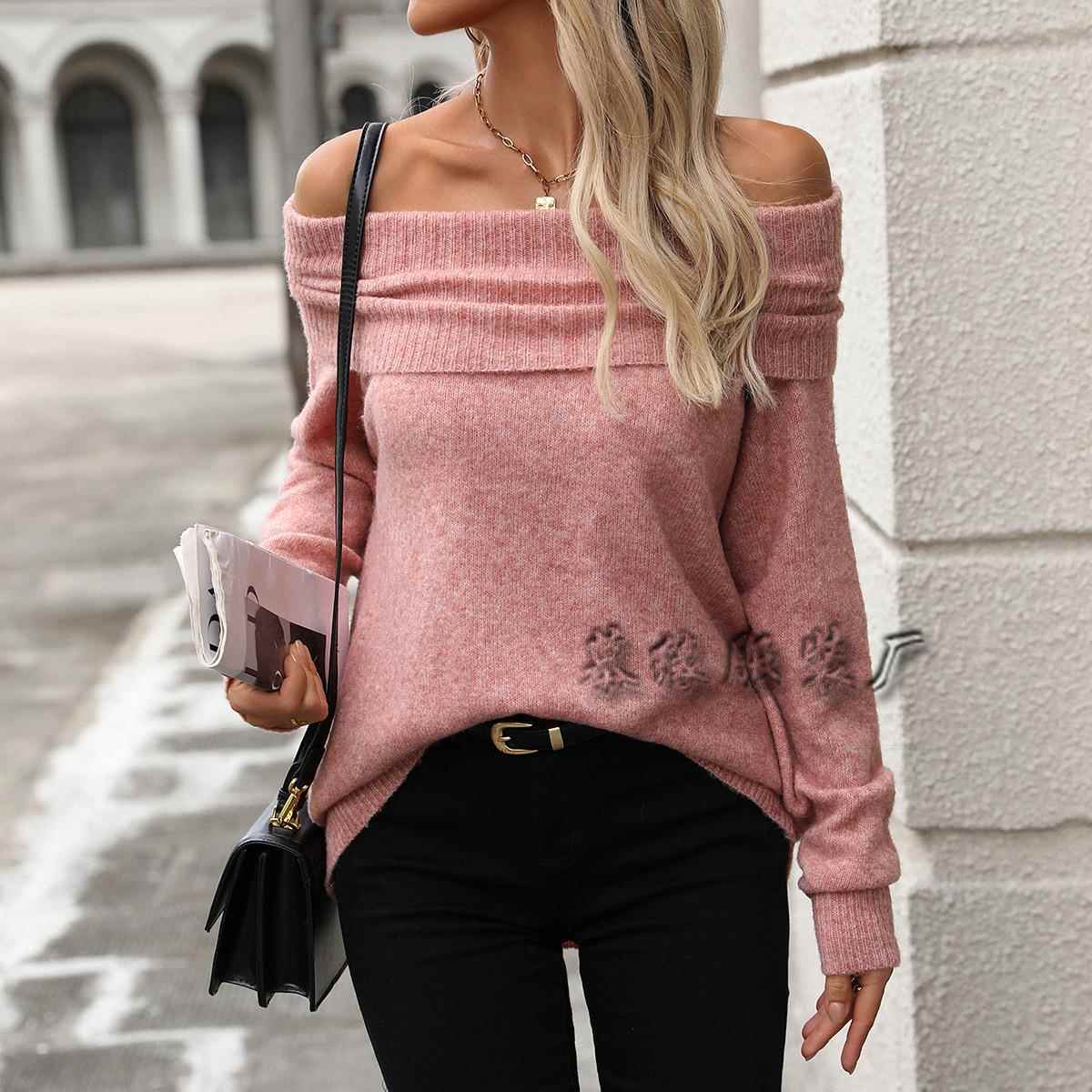 Womens pile collar solid color off-shoulder loose sexy