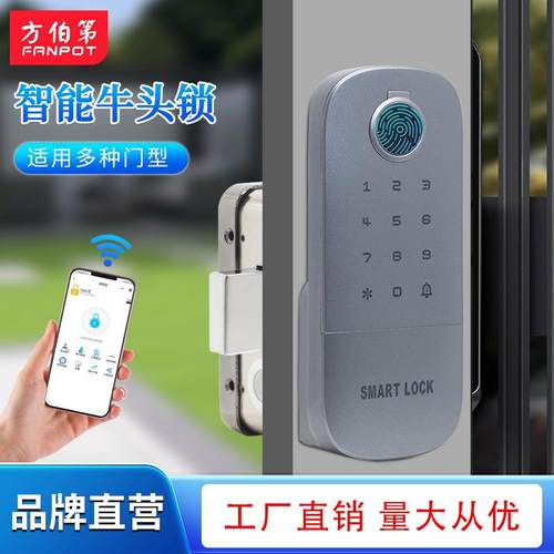 指纹锁家用出租房刷卡电子智能门锁户外大门密码锁铁门老式牛头锁