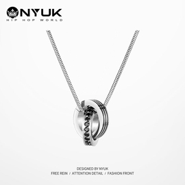 nyuk锆石爪镶钛钢双环项链，潮男基础款原创设计嘻哈，挂饰中性情侣
