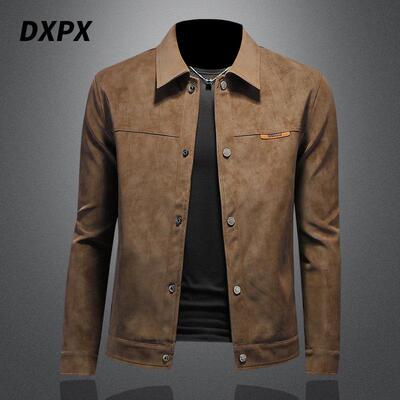DXPX品牌专柜秋复古翻领鹿皮绒皮夹克男短款PU皮外套夹克休闲皮衣