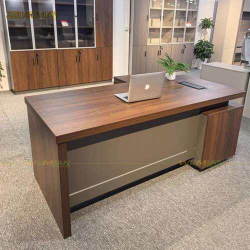 吾勉办公家具加厚带柜子胡桃木板式经理主管桌办公室办公桌老板桌
