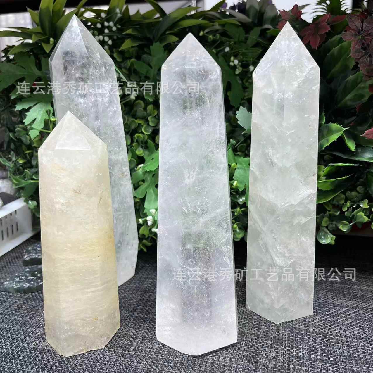 天然白水晶原石打磨单尖六棱柱子水晶大柱子居家办公桌面大摆件