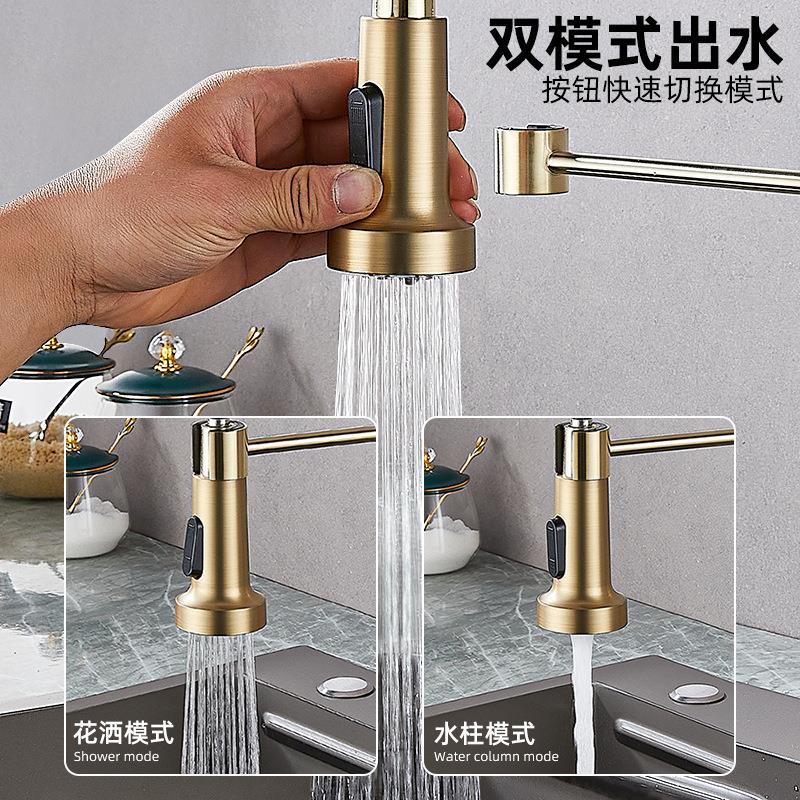 新款直销拉丝金美式弹簧抽拉水龙头家用厨房水槽洗菜盆冷热防溅水
