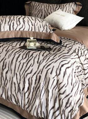 高端豹纹100S天丝棉磨毛四件套秋冬加厚保暖被套亲肤柔软轻奢床品