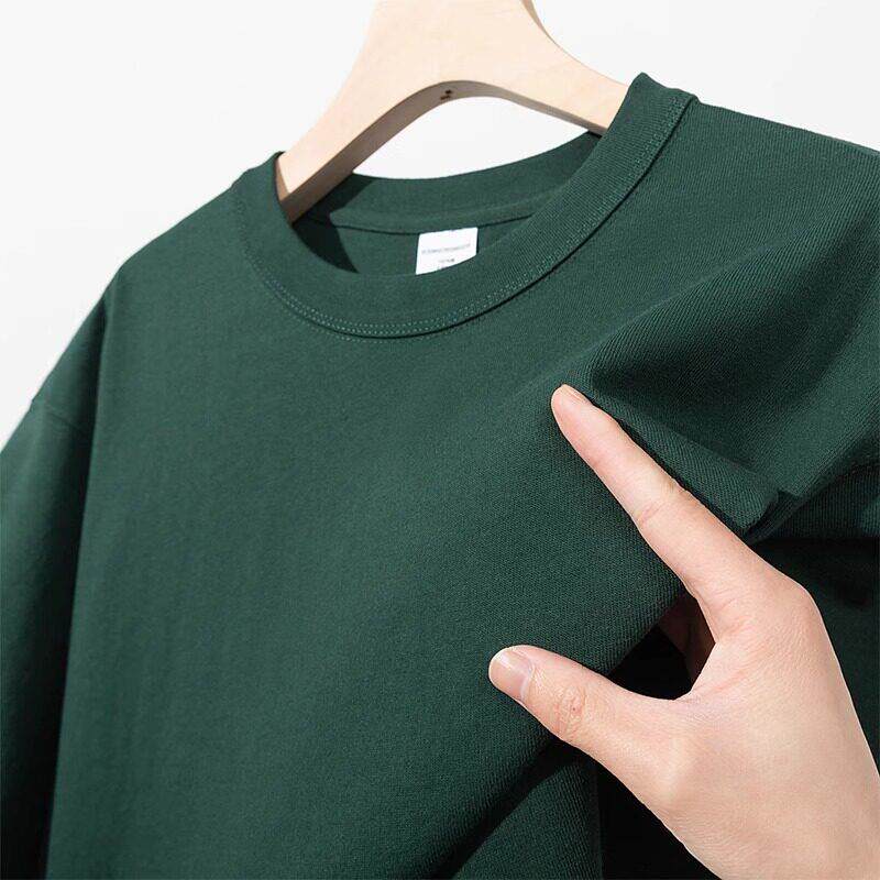 VSEAZMA 显白丛林绿!400g重磅纯棉圆领短袖t恤纯色休闲男女上衣