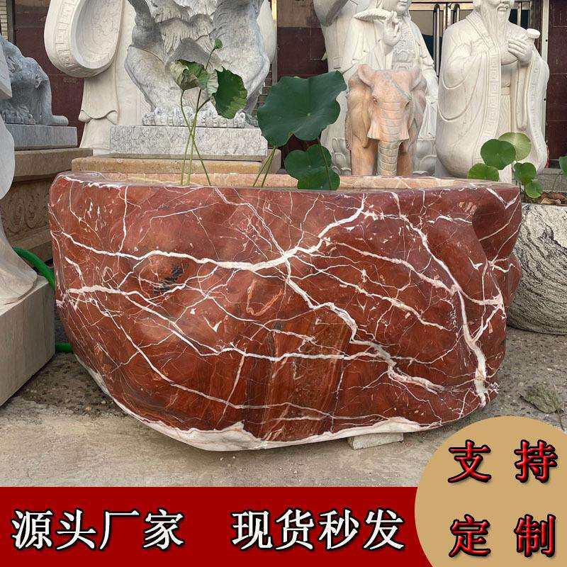 石雕鱼缸花盆大理石水缸门海仿古荷花盆圆缸养花庭院景观装饰摆件