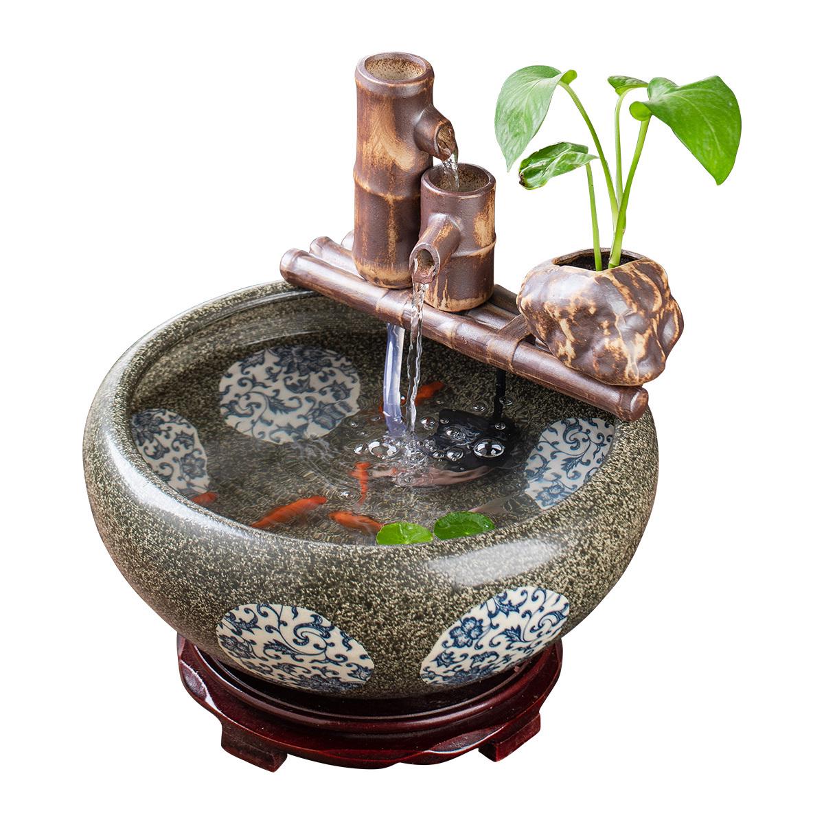 流水摆件鱼缸造景过滤器循环养鱼竹子水池中式复古微景观装饰家居