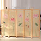 屏风帘隔断帘 半透实木布艺屏风隔断玄关折屏座屏现代简约新中式