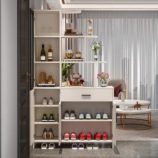 奶油风实木玄关柜鞋柜一体客厅酒柜隔断柜入户进门口装饰柜门厅柜