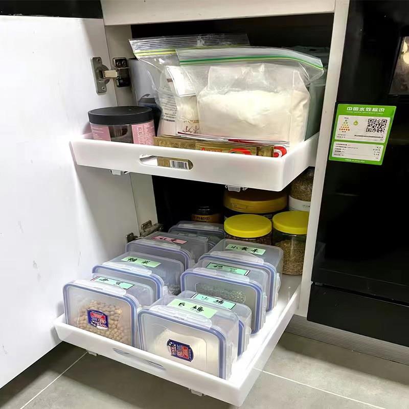 压克力抽屉定制厨房拉篮底部免钉轨道托 托盘白色整体橱柜内收纳