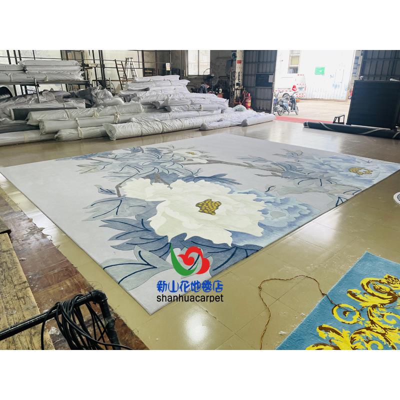 新西兰进口羊毛抽象牡丹花朵田园中式别墅客厅茶几地毯大厅办公室