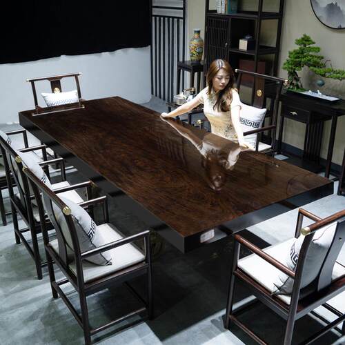 非洲材实木大板茶桌椅组黑合檀木板泡奥茶坎红木005-奥坎乌檀木整