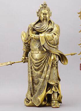 黄铜关公摆件客厅九龙关公铜像武财神关公像商铺家用供奉神像大号