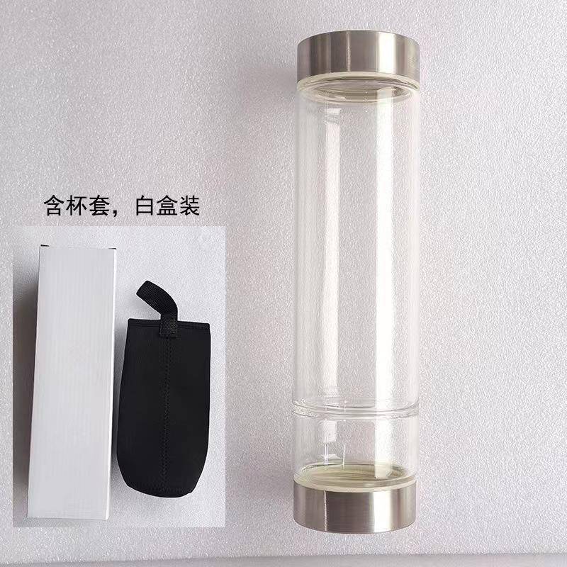 新款直销跨境能量水晶碎石玻璃杯 大口分层 带过滤网单双层玻璃杯