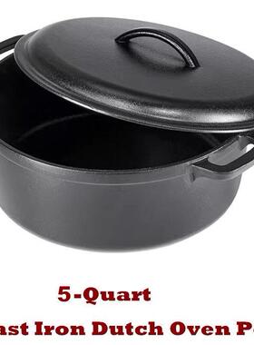 Cast Iron Dutch Oven Deep Pot Pre-Seasoned Bread Bakeware