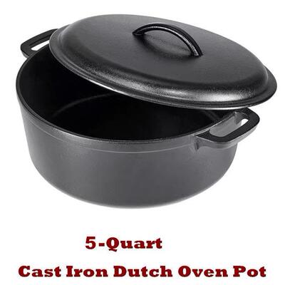 Cast Iron Dutch Oven Deep Pot Pre-Seasoned Bread Bakeware