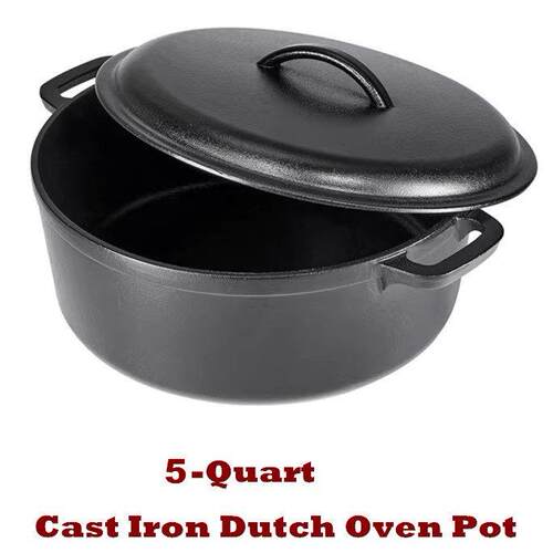 Cast Iron Dutch Oven Deep Pot Pre-Seasoned Bread Bakeware