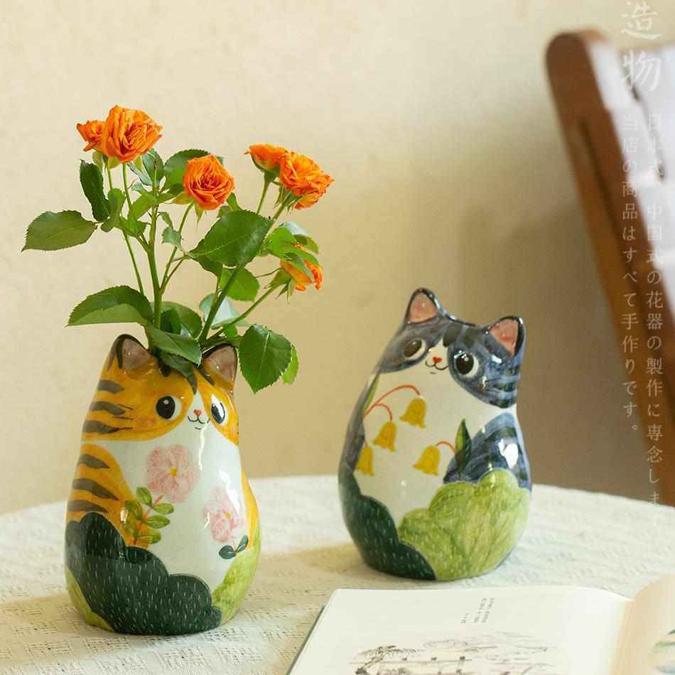 观瓷 猫形插花花器创意手绘陶瓷花瓶景德镇手工可爱猫咪摆件装饰,家居饰品,花瓶,淘宝优惠券,粉丝福利购,淘宝优惠卷