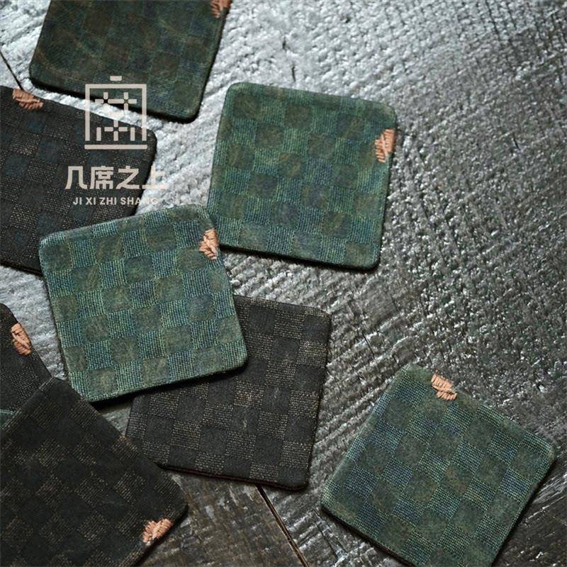 不亦室 几席之上 格纹香云纱绢丝手工复古杯垫布艺茶垫茶托隔热垫