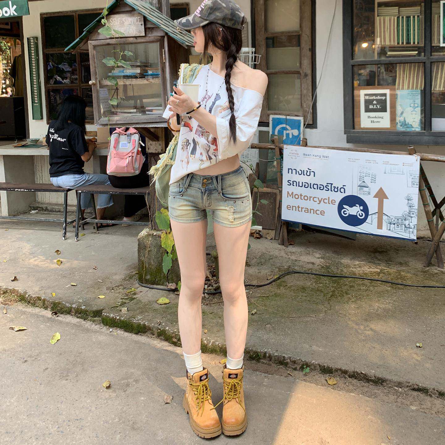 美式复古辣妹低腰牛仔短裤女2026新款夏季铆钉朋克显瘦高街热裤子
