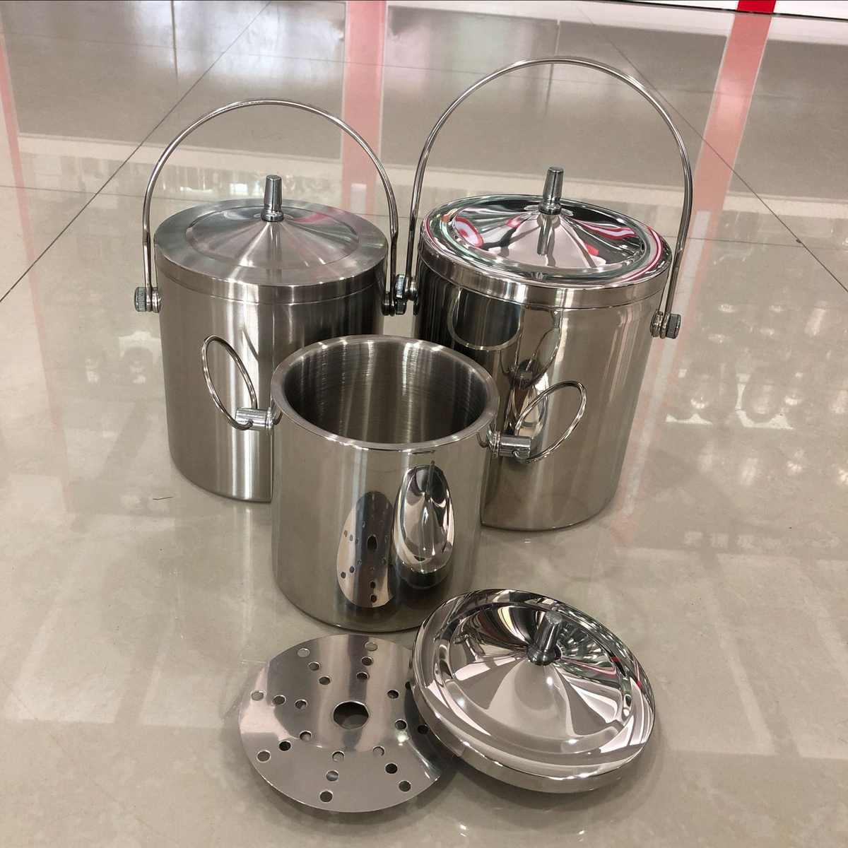 加厚不锈钢冰桶电商双层带冰夹冰桶酒吧冰镇红酒香槟冰粒桶