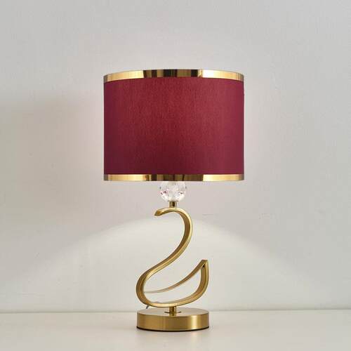 正品天鹅色台灯婚卧室床头轻奢高级灯浪漫红温馨结美式长明灯婚房