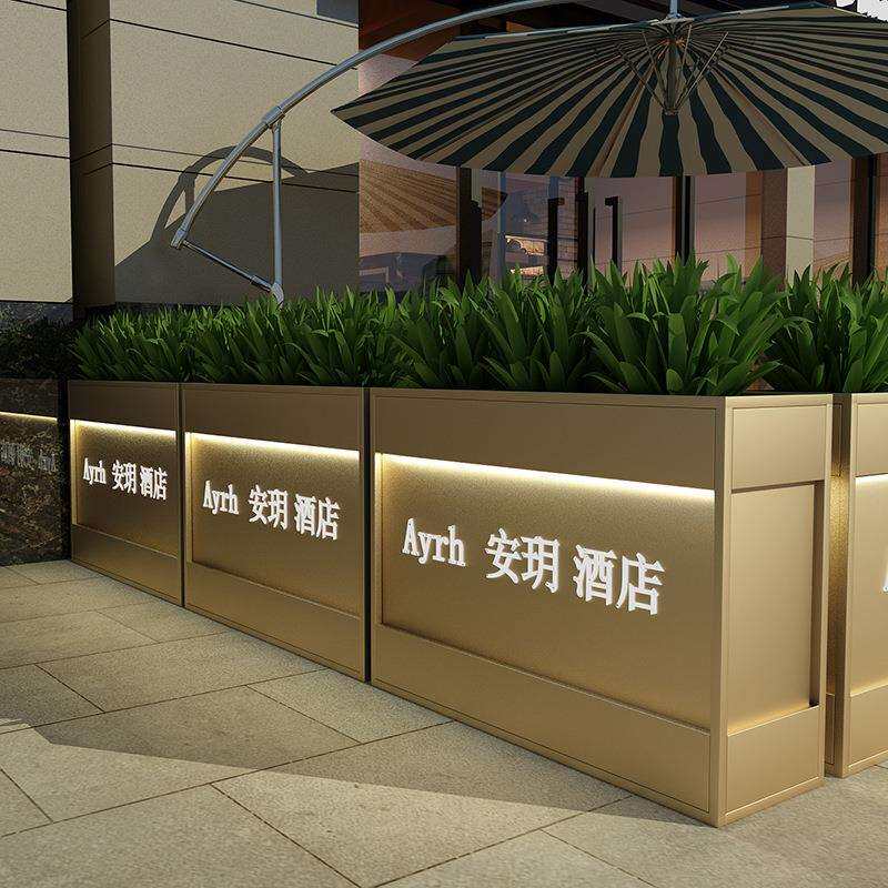户外铁艺花箱组合太阳能灯带花坛餐饮火锅店烧烤店隔断奶茶店花槽