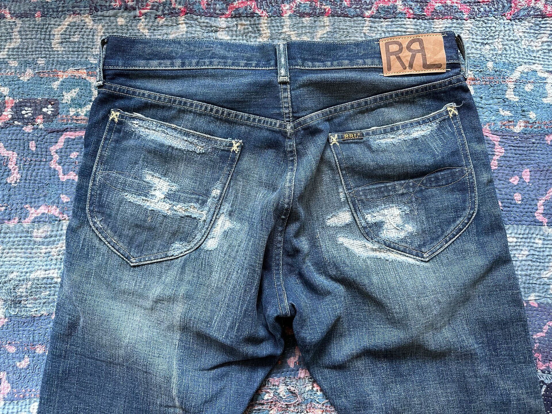 RRL Distressed Washed Straight Jeans — label