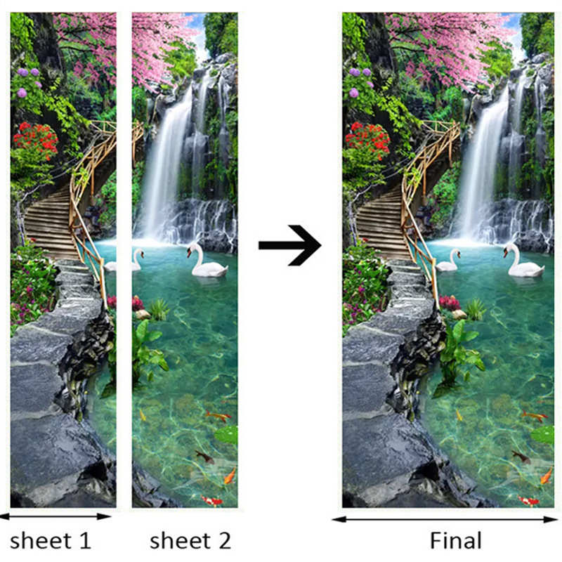 巨创货源PVC贴纸3D自粘门贴 墙贴 卧室客厅现代装饰 阶梯瀑布