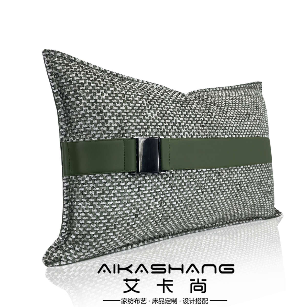 现代简约样板间绿色腰枕金属装饰扣靠包北欧抱枕客厅沙发靠垫靠枕